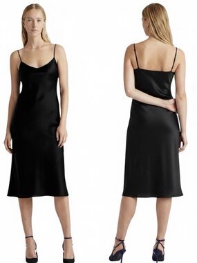 STAUD Midi Slip Dress Size Small Satin Black Cocktail Party Minimalist Wedding